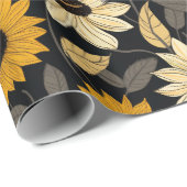 Niedlich Gelbe Creme Sonnenblumen Schwarz Geschenkpapier (Rolleneckpunkt)