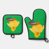 Niedlich Gelbe Ente Funny Oven Mitt & Pot Holder S Ofenhandschuh & Topflappen-Set (Vorderseite)