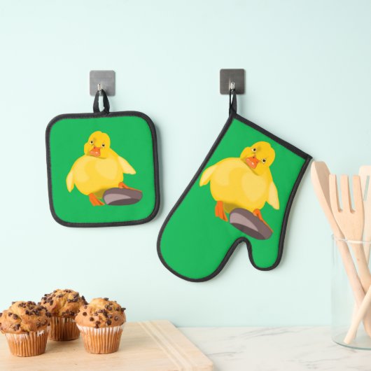 Niedlich Gelbe Ente Funny Oven Mitt & Pot Holder S Ofenhandschuh & Topflappen-Set (Insitu (Hängend))