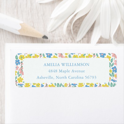 Niedlich-gelbe florale Rücksendeadresse (Insitu)