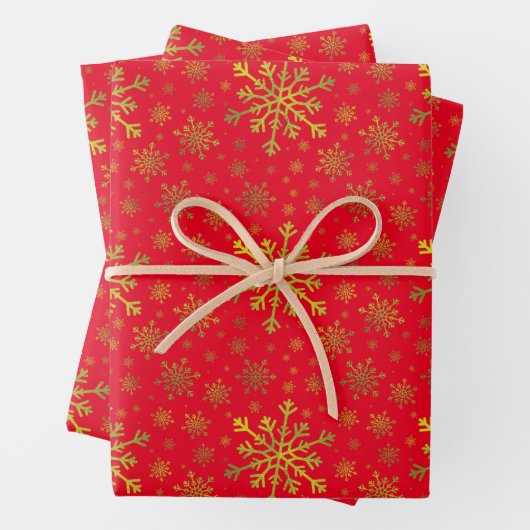 Niedlich Gelbe goldene Weihnachtsschneeflocken auf Geschenkpapier Set (Beispiel)