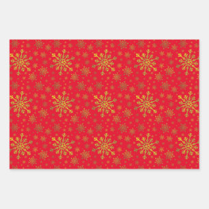 Niedlich Gelbe goldene Weihnachtsschneeflocken auf Geschenkpapier Set