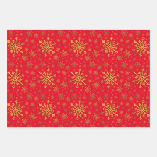 Niedlich Gelbe goldene Weihnachtsschneeflocken auf Geschenkpapier Set (Vorderseite)