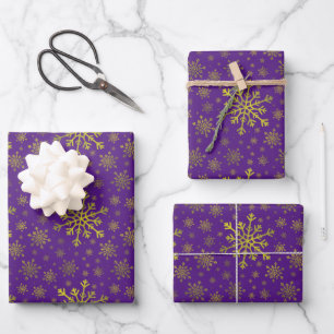 Niedlich Gelbe goldene Weihnachtsschneeflocken im  Geschenkpapier Set