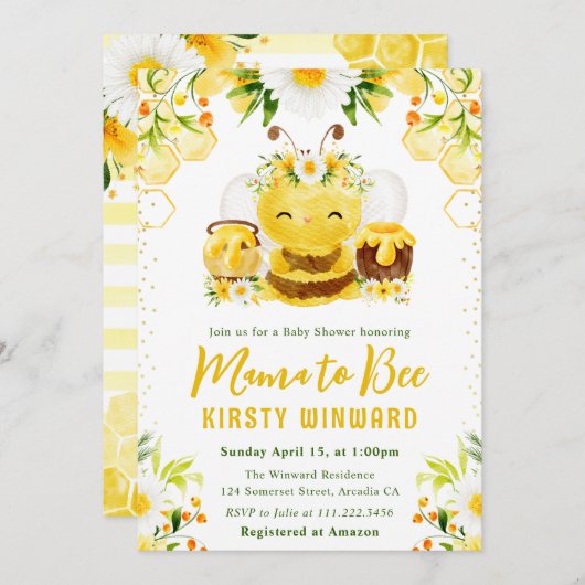 Niedlich-gelbe Honigblütendusche Einladung (Vorne/Hinten)