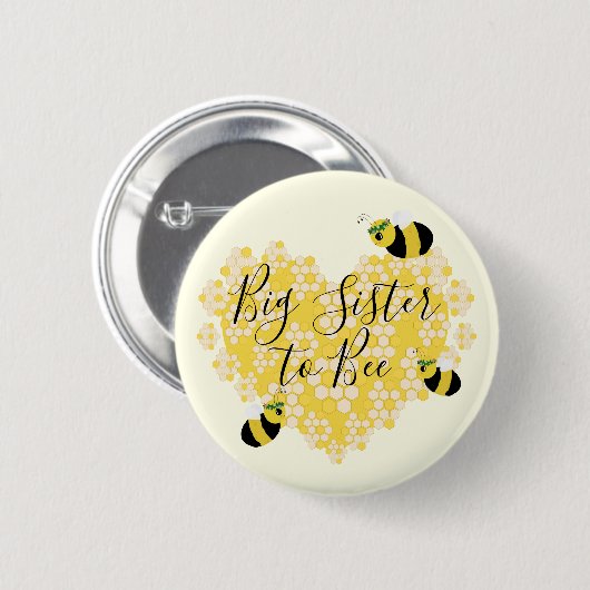 Niedlich Gelbe Honigwabe Herz Big Sister to Bee Button (Vorne & Hinten)