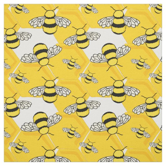Niedlich-Gelbe Hummeln auf Honeycomb-Muster Stoff (Muster)