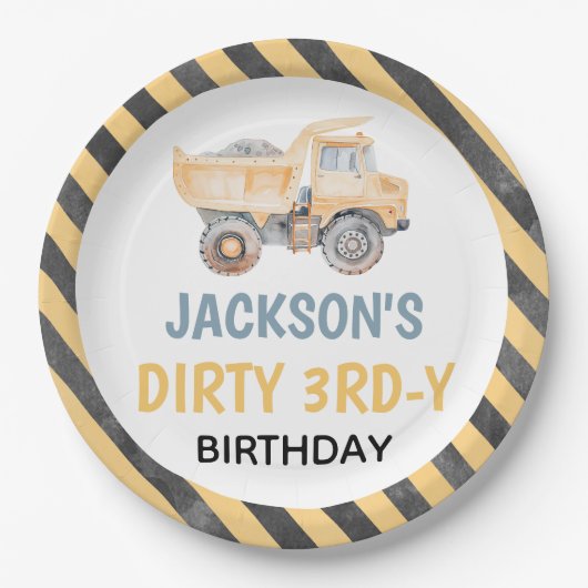 Niedlich-gelbe Konstruktionsklemme, dreirädrige Pa Pappteller (Vorderseite)