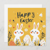 Niedlich-Gelbe Osterbünen-Flachbildschirm Feiertagskarte (Vorne/Hinten)
