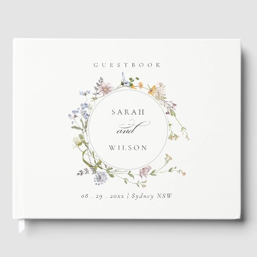 Niedlich-Gelbe Rustikale Wiesenblumenwetterhochzei Gästebuch (Vorderseite)