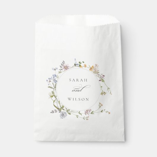 Niedlich-Gelbe Rustikale Wiesenblumenwetterhochzei Geschenktütchen (Vorderseite)