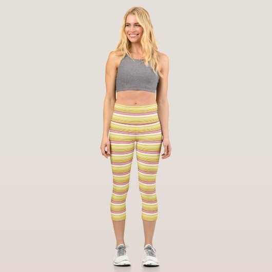 Niedlich-gelbe Streifen Capri Leggings (Vorderseite)