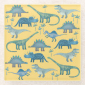 Niedlich Gelbe und Blaue Dinosaurier Glasuntersetzer (Vorderseite)