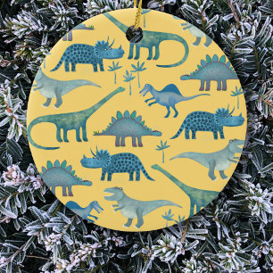 Niedlich Gelbe und Blaue Dinosaurier Keramik Ornament