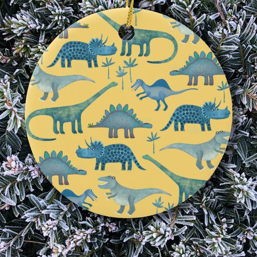 Niedlich Gelbe und Blaue Dinosaurier Keramik Ornament