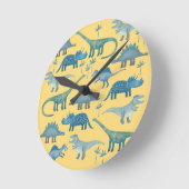 Niedlich Gelbe und Blaue Dinosaurier Runde Wanduhr (Winkel)