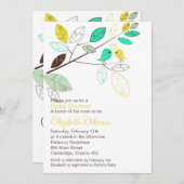 Niedlich Gelbe und grüne Livebirds Frühjahrsdusche Einladung (Vorne/Hinten)