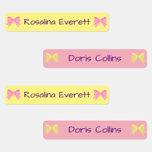 Niedlich Gelbe und rosa Bögen Mädchen Namen Kinder Etiketten (Gruppe)