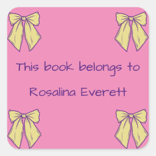 Niedlich Gelbe und rosa Bögen Mädchen Namen Kinder Quadratischer Aufkleber