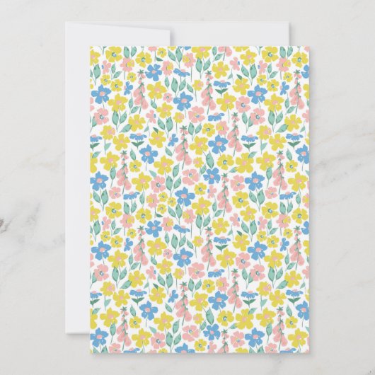 Niedlich-gelbe Vintage Blütendusche Einladung (Rückseite)