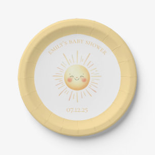 Niedlich-gelber Boho lächelnd Sunshine Baby Dusche Pappteller