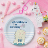 Niedlich-Gelber Dinosaurier mit glücklichen Sterne Pappteller (Party)