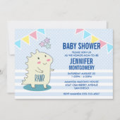 Niedlich-gelber Dinosaurier mit Happy Stars Baby D Einladung (Vorderseite)