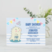 Niedlich-gelber Dinosaurier mit Happy Stars Baby D Einladung (Stehend Vorderseite)