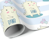 Niedlich-gelber Dinosaurier-Raps mit Happy-Stars-M Geschenkpapier (Rolleneckpunkt)