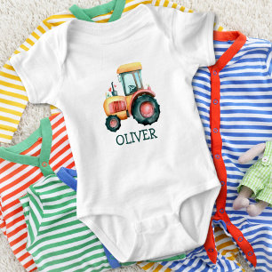 Niedlich Gelber Traktor, Personalisiert Baby Strampler