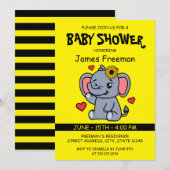 Niedlich Gelber Vector Elephant Girl Babydusche Einladung (Vorne/Hinten)