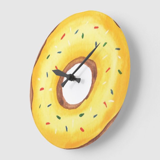 Niedlich-Gelber WasserfarbenDonut Große Wanduhr (Winkel)