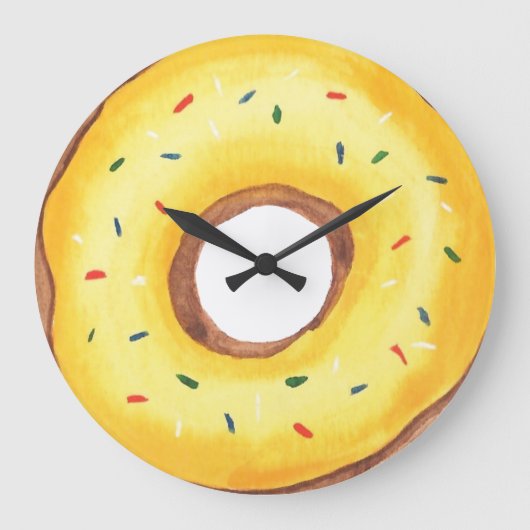 Niedlich-Gelber WasserfarbenDonut Große Wanduhr (Vorderseite)