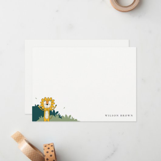 Niedlich-Gelber Wild-Jungle-Tier-Löwe-Kindergeburt Mitteilungskarte (Vorderseite/Rückseite Beispiel)