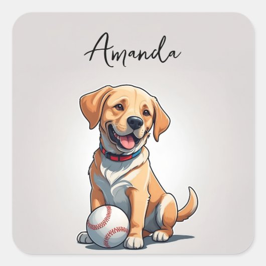Niedlich-gelbes Baseball-Labrador Quadratischer Aufkleber (Vorderseite)