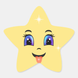 Niedlich-gelbes glückliches Gesicht Emoji Stern-Aufkleber