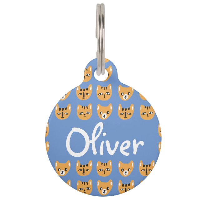 Niedlich-gelbes Katzenkopfmuster - benutzerdefinie Haustiermarke (Vorderseite)