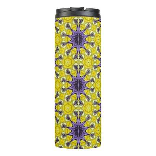 Niedlich-Gelbes Lila Kaleidoskop Geometrisches Mus Thermosbecher (Rückseite)