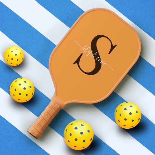 Niedlich Gelborange Monogramm Initial + Name Pickleball Schläger