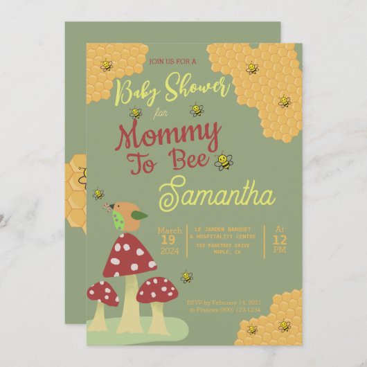 Niedlich-Gelbrot-Mami zur Kinderdusche Einladung (Vorne/Hinten)