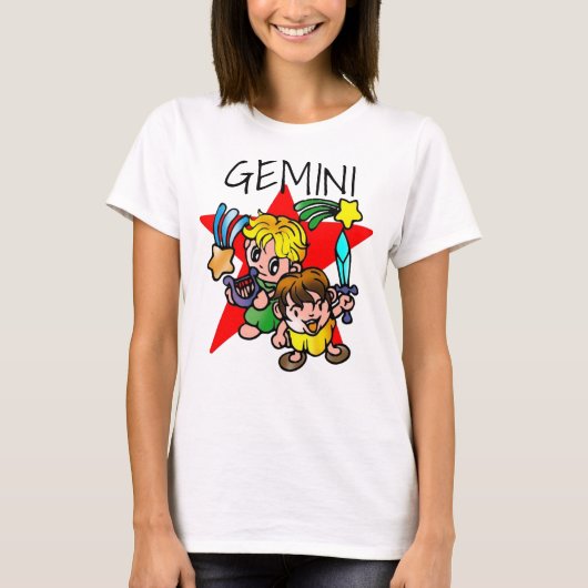 Niedlich Gemini Cartoon Twins T-Shirt (Vorderseite)