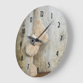 Niedlich gepolsterter Bär Rustikale Holzverkleidun Große Wanduhr (Winkel)