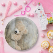 Niedlich gepolsterter Bär Rustikale Holzverkleidun Pappteller (Party)