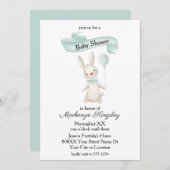 Niedlich gepolstertes Bunny mit Aquamariner Balloo Einladung (Vorne/Hinten)