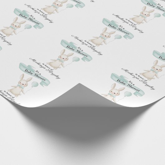 Niedlich gepolstertes Bunny mit Aquamariner Balloo Geschenkpapier (Ecke)