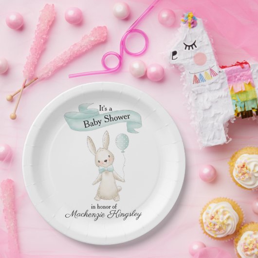 Niedlich gepolstertes Bunny mit Aquamariner Balloo Pappteller (Party)