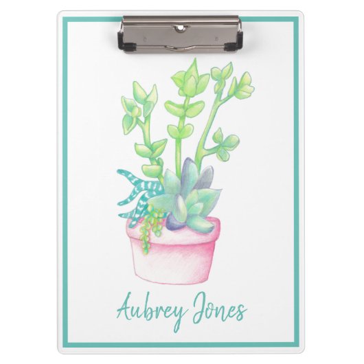 Niedlich gepottete Sukkulente | PERSONALISIERT Klemmbrett (Vorderseite)