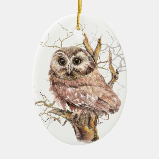 Niedlich gesägtes Weißes Owl, Bird Keramikornament (Vorne)