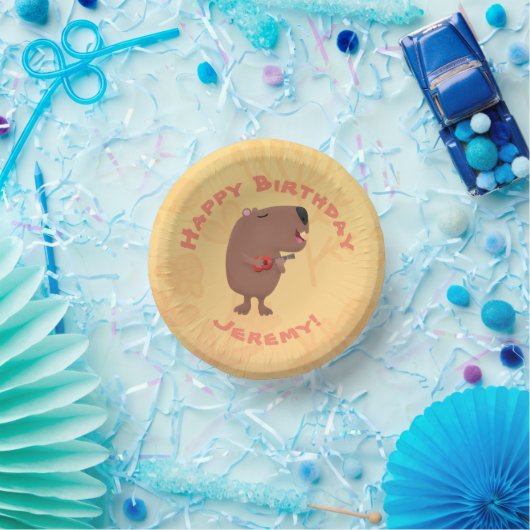 Niedlich gesang Capybara personalisierter Geburtst Pappteller (Party)