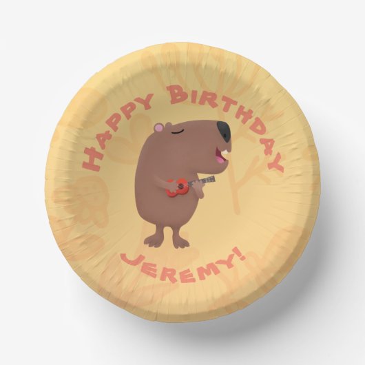 Niedlich gesang Capybara personalisierter Geburtst Pappteller (Vorderseite)